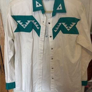 Adobe rose vintage Western Shirt with Teal Accents